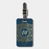 Gold Mandala Damask Pattern & Monogram Bagagelabel (Voorkant verticaal)