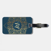 Gold Mandala Damask Pattern & Monogram Bagagelabel (Achterkant horizontaal)