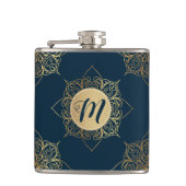 Gold Mandala Damask Pattern & Monogram Heupfles (Voorkant)