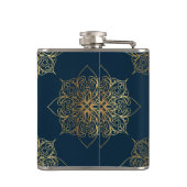 Gold Mandala Damask Pattern & Monogram Heupfles (Achterkant)