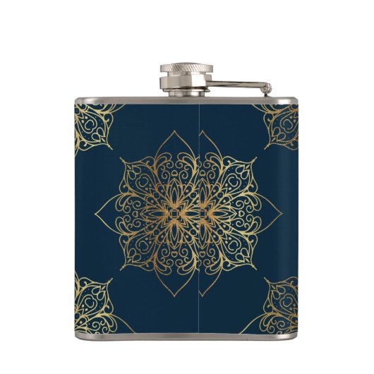 Gold Mandala Damask Pattern & Monogram Heupfles (Achterkant)