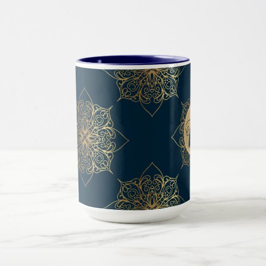 Gold Mandala Damask Pattern & Monogram Mok (Midden)