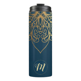 Gold Mandala Damask Pattern & Monogram Thermosbeker