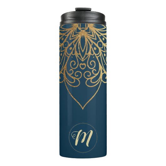 Gold Mandala Damask Pattern & Monogram Thermosbeker (Voorkant)