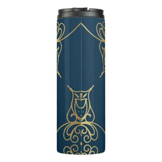 Gold Mandala Damask Pattern & Monogram Thermosbeker (Achterkant)