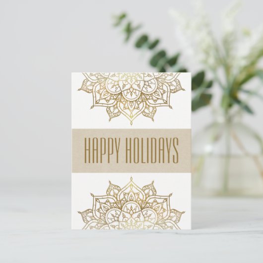 Gold Mandala Elegant Chic Glam Holiday Greetings Feestdagenkaart (Staand voorkant)