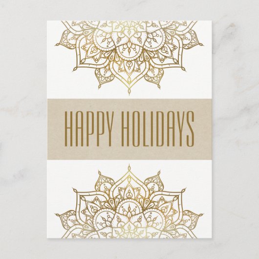 Gold Mandala Elegant Chic Glam Holiday Greetings Feestdagenkaart (Voorkant)
