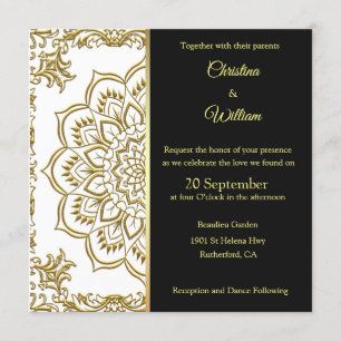 Gold Mandala en Black Wedding Kaart