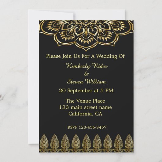 Gold Mandala en Henna Wedding Invitation Kaart (Voorkant)