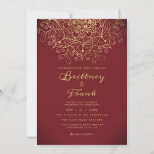 Gold Mandala Floral Burgundy Ombre Wedding