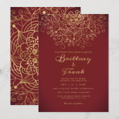 Gold Mandala Floral Burgundy Ombre Wedding Kaart (Voorkant / Achterkant)