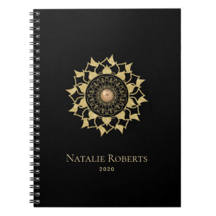 Gold Mandala Flower Elegant Black Notitieboek