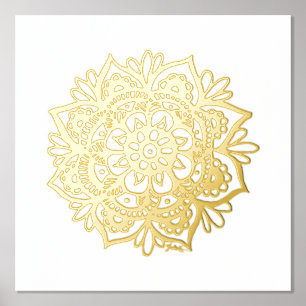 Gold Mandala Flower Folie Art afdrukken