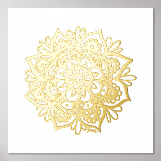 Gold Mandala Flower Folie Art afdrukken