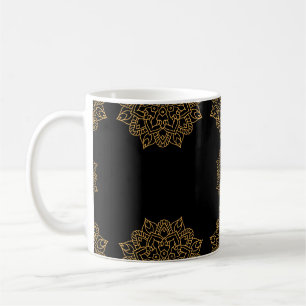 Gold Mandala Flowers ornament met zwart dessin Koffiemok