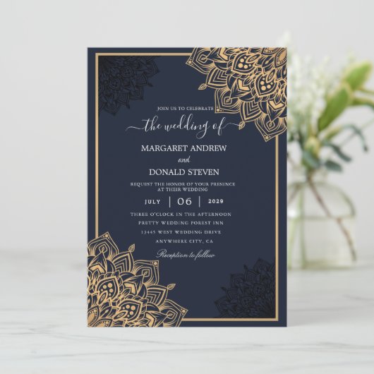 Gold mandala huwelijksuitnodiging kaart (Staand voorkant)