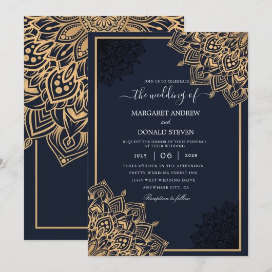Gold mandala huwelijksuitnodiging kaart (Voorkant / Achterkant)