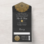 Gold Mandala Indian Wedding All In One Uitnodiging (Binnen)