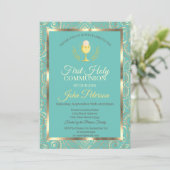 Gold Mandala Mint Green First Heilige Communie Kaart (Staand voorkant)