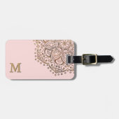Gold Mandala Monogram | Chic Blush Pink Boho Bagagelabel (Voorkant horizontaal)