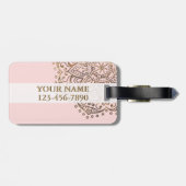 Gold Mandala Monogram | Chic Blush Pink Boho Bagagelabel (Achterkant horizontaal)