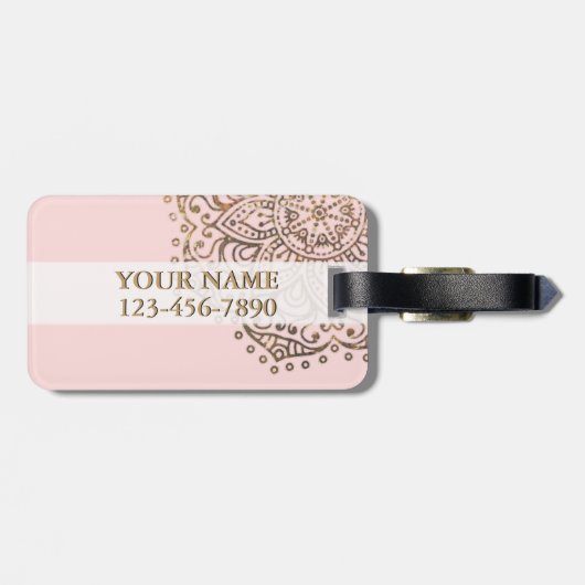 Gold Mandala Monogram | Chic Blush Pink Boho Bagagelabel (Achterkant horizontaal)