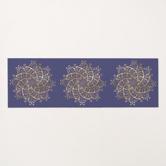 Gold Mandala Navy Blue Boho Yogamat (Achterkant (horizontaal))