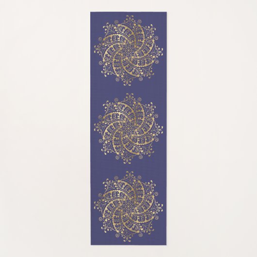 Gold Mandala Navy Blue Boho Yogamat (Voorkant)