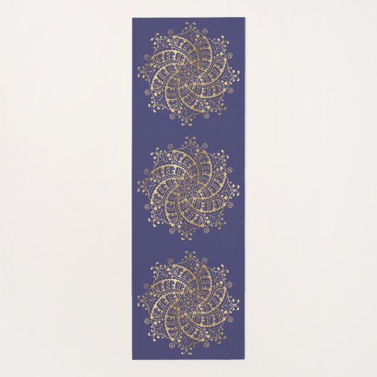 Gold Mandala Navy Blue Boho Yogamat (Achterkant)