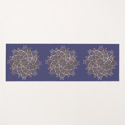 Gold Mandala Navy Blue Boho Yogamat (Voorkant (horizontaal))
