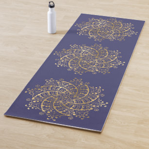 Gold Mandala Navy Blue Boho Yogamat