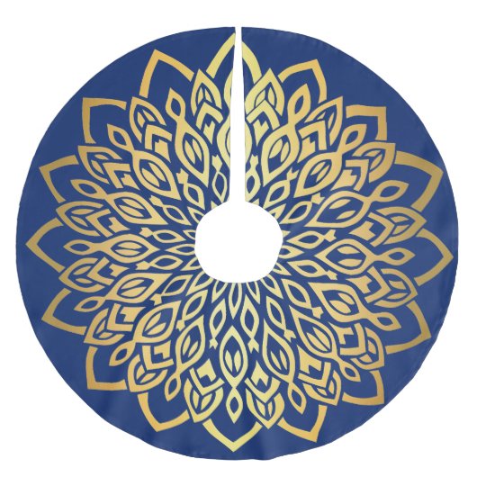 Gold Mandala Navy Blue Kerstmis Kerstboom Rok (Voorkant)