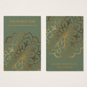 Gold Mandala & Olive Green Earring Holder Display Visitekaartje