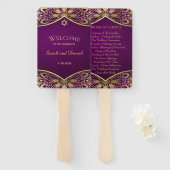 Gold Mandala on Purple Wedding Order of Service Handwaaier (Voorkant en achterkant)
