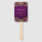 Gold Mandala on Purple Wedding Order of Service Handwaaier (Voorkant)