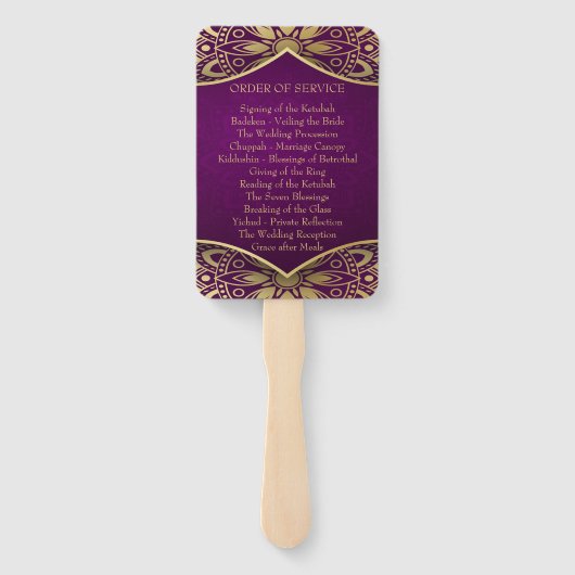Gold Mandala on Purple Wedding Order of Service Handwaaier (Achterkant)