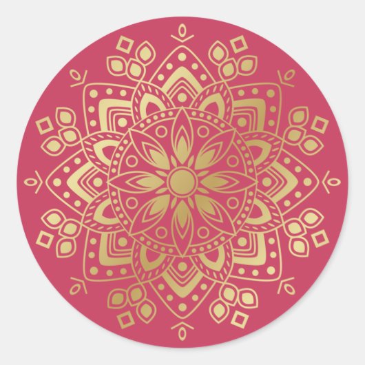 Gold Mandala op lichte, bleekroze envelop Ronde Sticker (Voorkant)