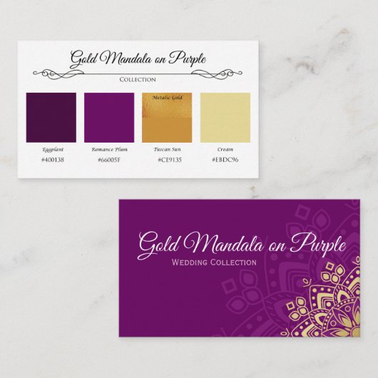 Gold Mandala op Paarse Eggplant Plum Color Kaart (Voorkant / Achterkant)