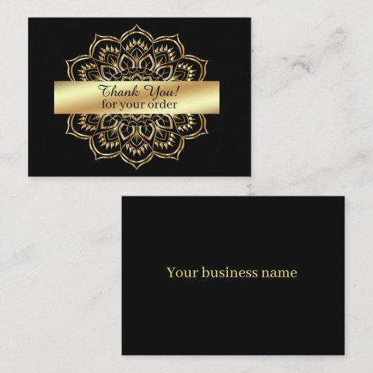 Gold Mandala op zwarte achtergrond Dank u Notitiekaartje (Voorkant / Achterkant)