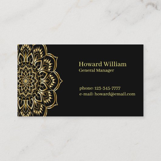 Gold Mandala op zwarte achtergrond Visitekaartje (Achterkant)