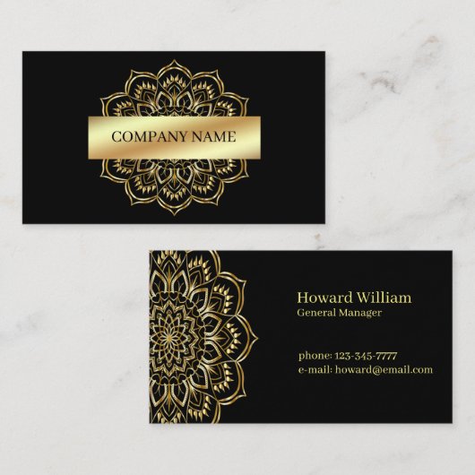 Gold Mandala op zwarte achtergrond Visitekaartje (Voorkant / Achterkant)