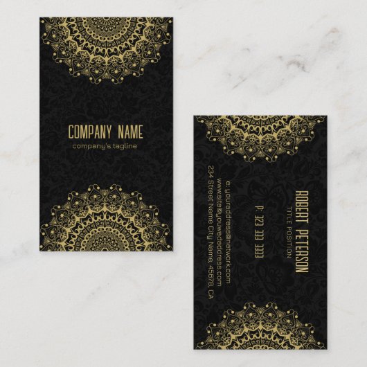 Gold Mandala op zwarte achtergrond Visitekaartje (Voorkant / Achterkant)