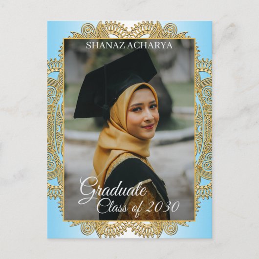 Gold Mandala over blauwe Afstuderen Briefkaart (Voorkant)