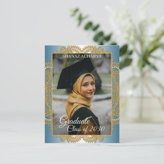 Gold Mandala over Blauwgroen blauw Afstuderen Briefkaart (Staand voorkant)