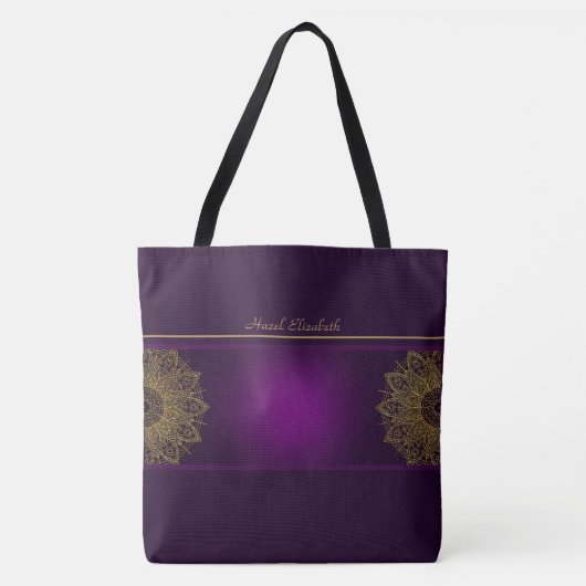 Gold Mandala Paarse monogram Canvas tas (Voorkant)