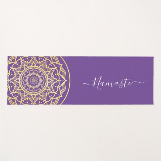 Gold Mandala Paarse Namaste Script Yogamat (Voorkant (horizontaal))