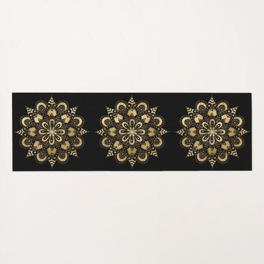 Gold Mandala Pattern Black Boho Yogamat (Achterkant (horizontaal))