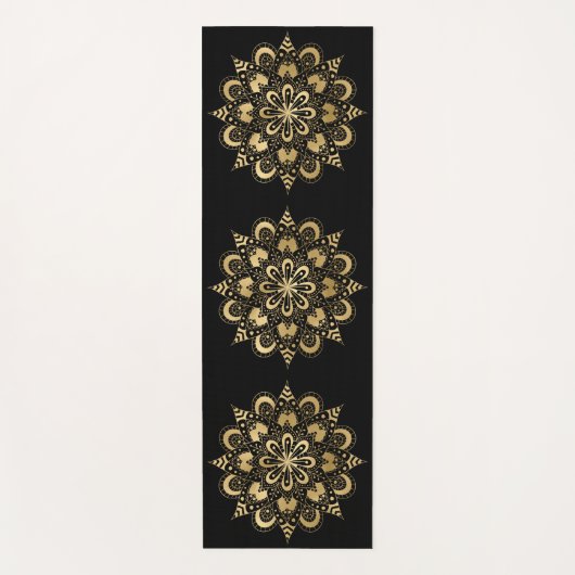 Gold Mandala Pattern Black Boho Yogamat (Voorkant)