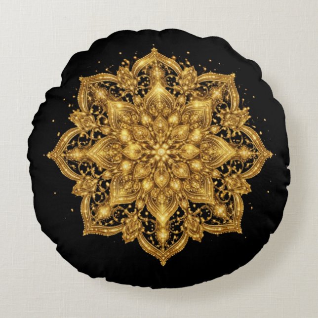 Gold Mandala Pillow Luxury Decorative Throw  Rond Kussen (Voorkant)