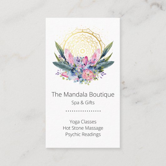 Gold Mandala Pink Crystals Psychic Spa Spiritueel Visitekaartje (Voorkant)